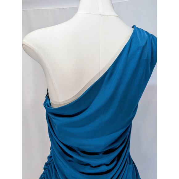 Emerald Sundae Teal One-Shoulder Ruched Bodycon Dress Size 14 - Picture 6 of 10